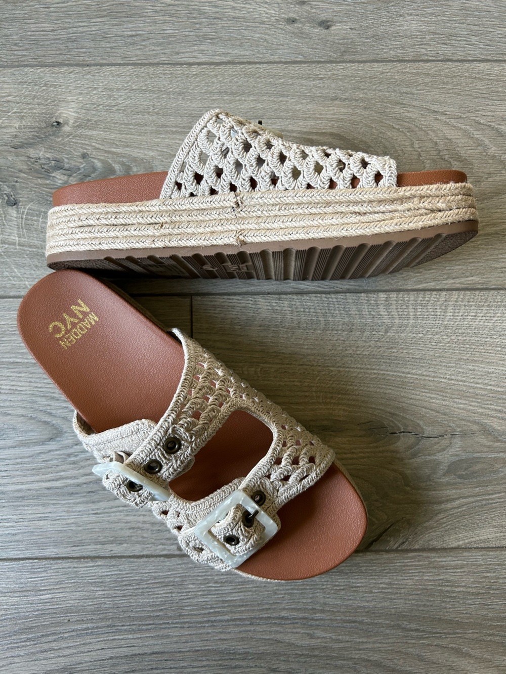 Madden NYC Bali Women’s Beige Crochet Slide platform Sandal Size 10 New
